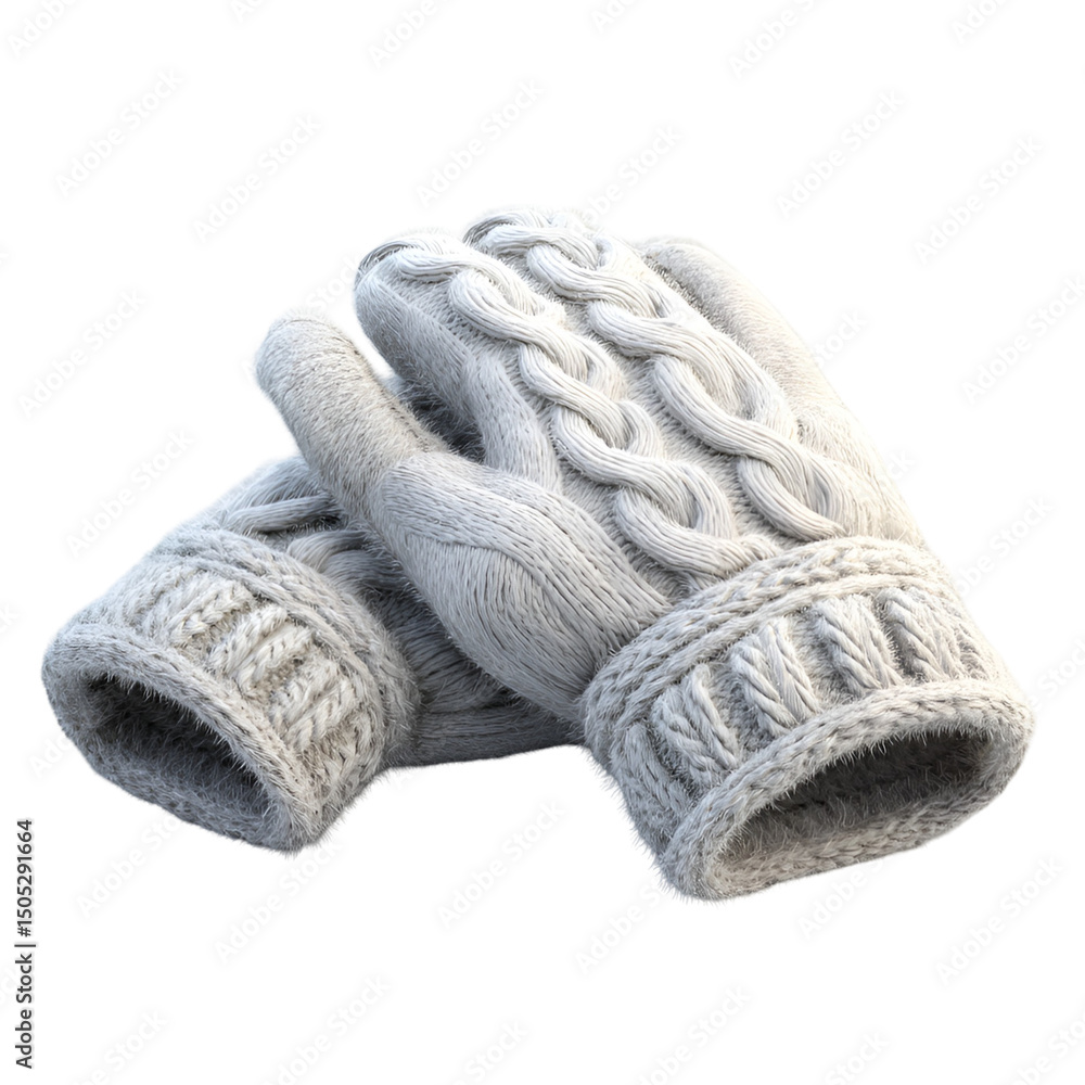 Winter gloves with knit pattern, isolated on transparent background Winter gloves with knit pattern, isolated on transparent background
