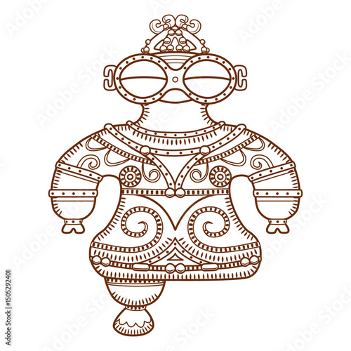 縄文時代の土偶のイラスト／ラインアート／Illustration of a clay figurine from the Jomon period