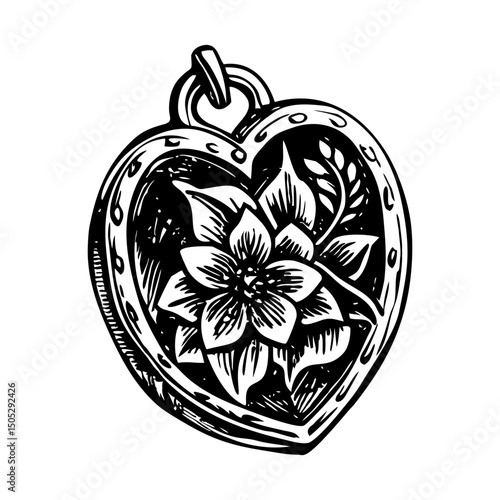 A vintage style illustration of flower locket