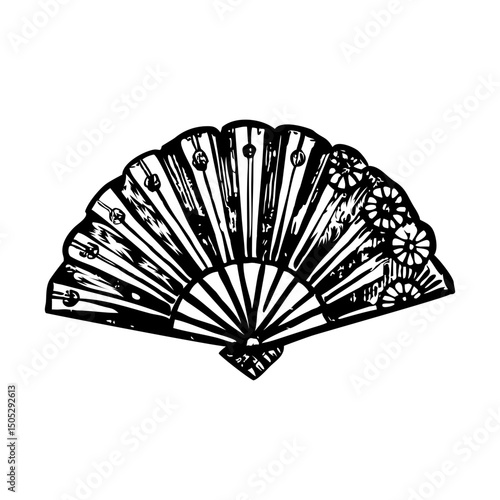 A vintage style illustration of fan brooch