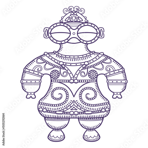 縄文時代の土偶のイラスト／ラインアート／Illustration of a clay figurine from the Jomon period