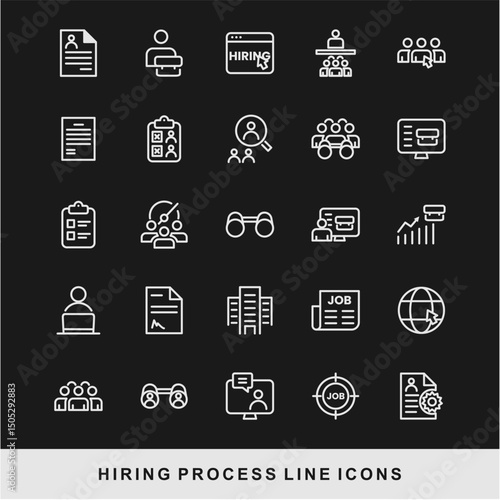 Hiring Process Line Icons. Recruitment, Job Application, Interview, Candidate Selection Vector Set