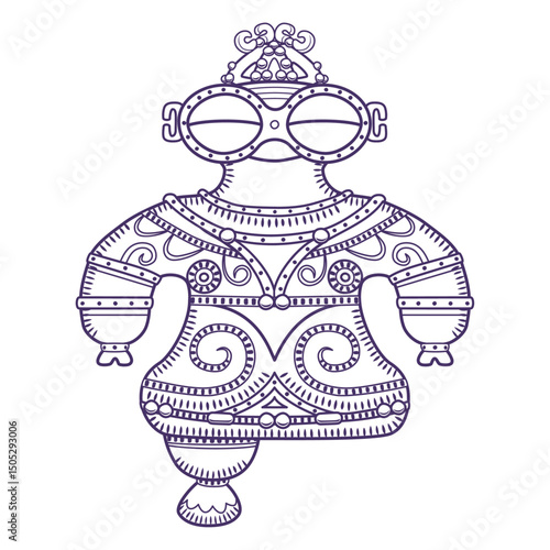 縄文時代の土偶のイラスト／ラインアート／Illustration of a clay figurine from the Jomon period