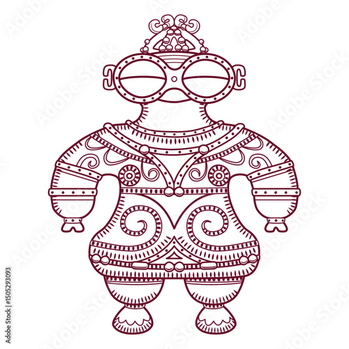 縄文時代の土偶のイラスト／ラインアート／Illustration of a clay figurine from the Jomon period