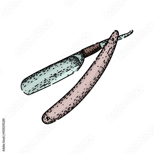 blade barber straight razor sketch hand drawn vector