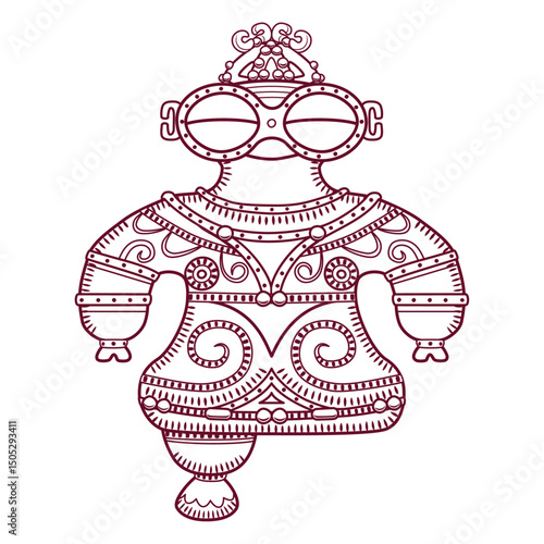 縄文時代の土偶のイラスト／ラインアート／Illustration of a clay figurine from the Jomon period