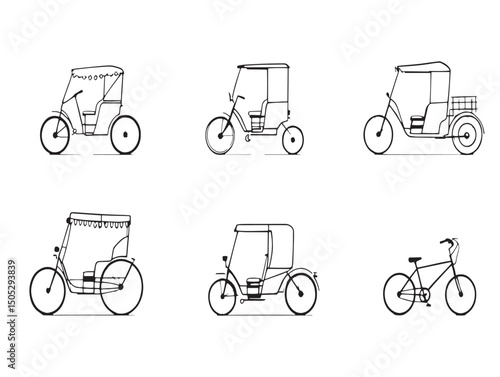 Minimalist rickshaw line art design perfect for stock vectors