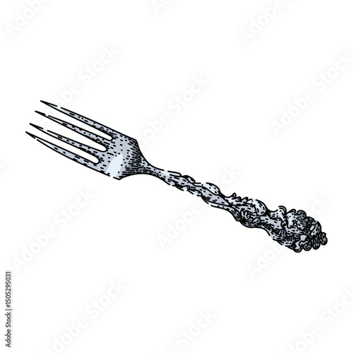 dining fork engraved silver sketch hand drawn vector