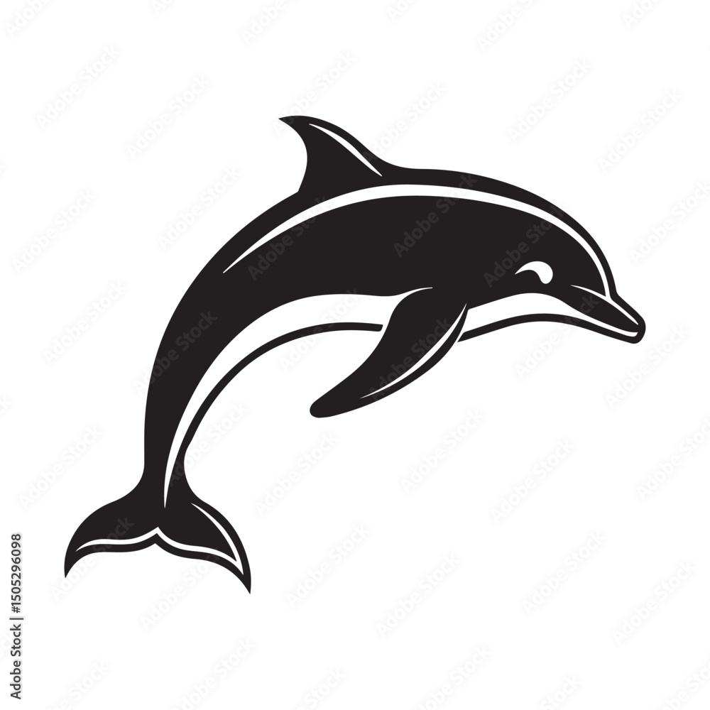 Fototapeta premium Jumping dolphin silhouette design on white background