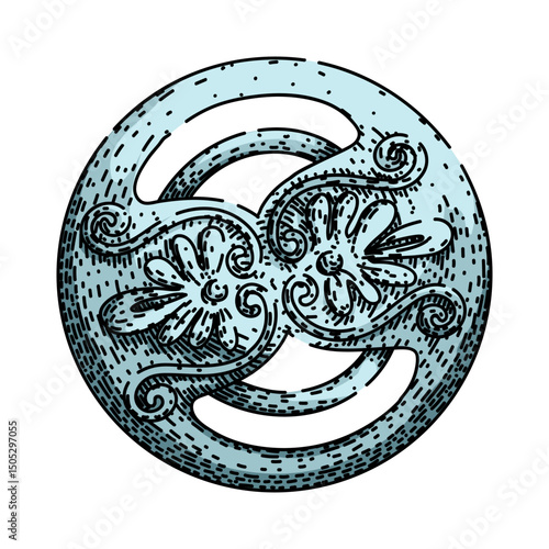 collectible ornate metal button sketch hand drawn vector