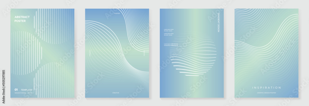 Modern gradient poster background vector set. Cover template with vibrant perspective geometric prism shapes. Ideal design for social media, cover, banner, flyer.