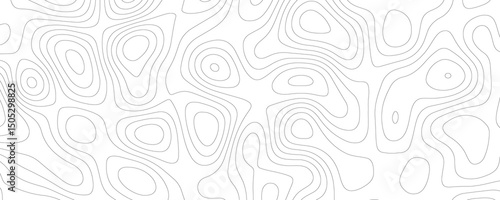 Abstract topographic contour lines seamless pattern with light grey color on white background