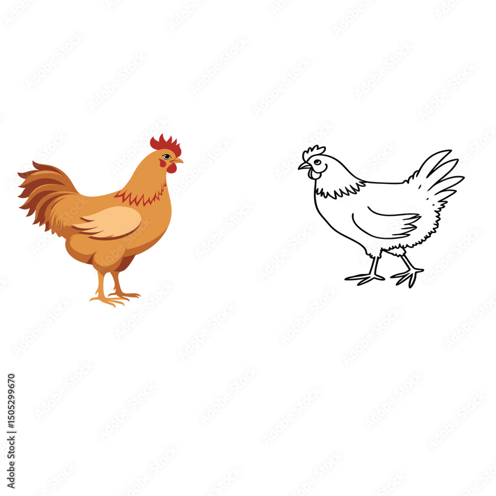 Fototapeta premium Vector art of a domestic chicken in flat style.