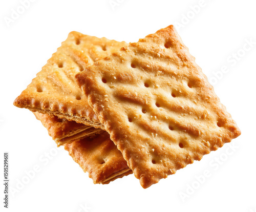 Crunchy savory crackers stacked for snacking or recipe use on a transparent background, cut out