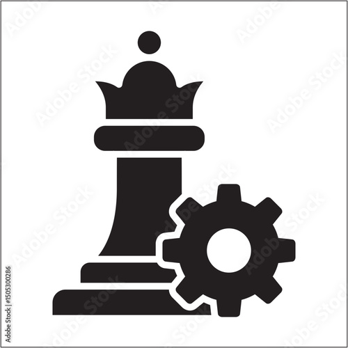 Bishop chess piece with cog gear icon. Icon symbol of minister, setting, strategy, secretary, chancellor, offense. Thin line icon. Vector illustration.