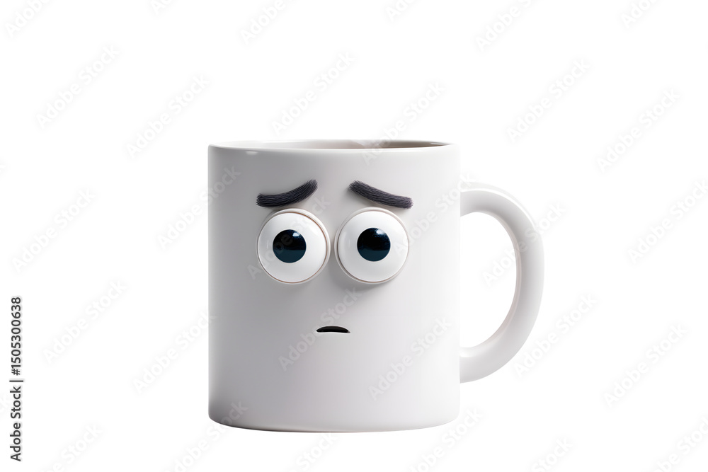 Sad mug coffee cup character illustration white ceramic mug with face design on transparent background Sad mug coffee cup character illustration white ceramic mug with face design on transparent background
