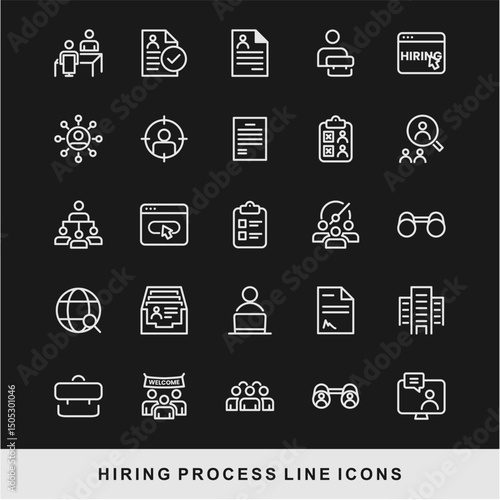 Hiring Process Line Icons. Recruitment, Job Application, Interview, Candidate Selection Vector Set