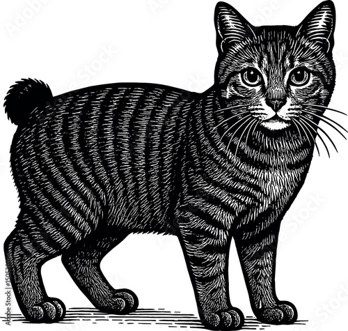Japanese Bobtail vector black silhouette print design