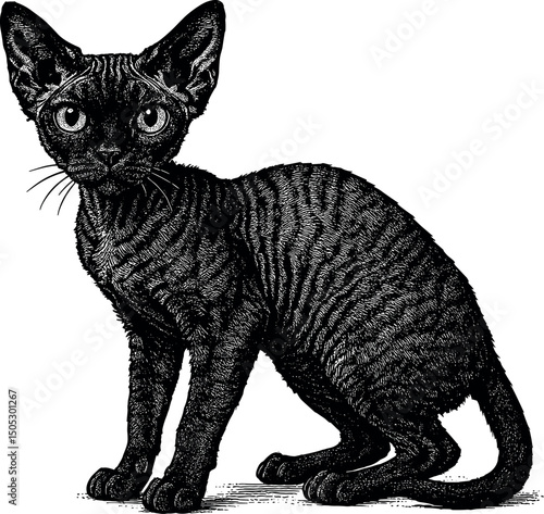 Devon Rex vector black silhouette print design