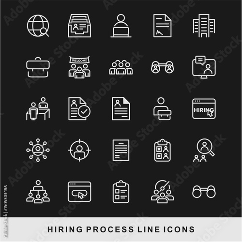 Hiring Process Line Icons. Recruitment, Job Application, Interview, Candidate Selection Vector Set