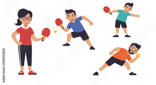 Energetic Table Tennis Players in Action Poses