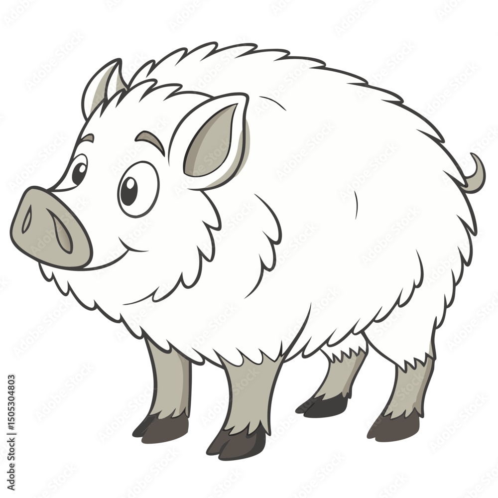 Obraz premium Detailed full-body vector of a Mongolic pig with dense, sheep-like fur on a clean white background. Perfect for wildlife, farm, and animal design projects.