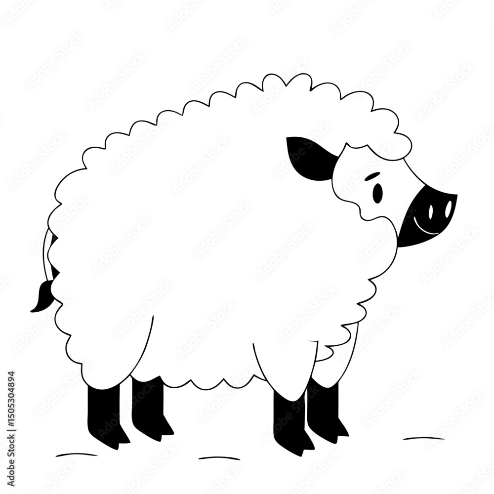 Obraz premium Detailed full-body vector of a Mongolic pig with dense, sheep-like fur on a clean white background. Perfect for wildlife, farm, and animal design projects.