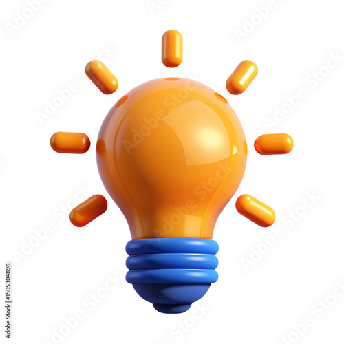 3d rendered illustration of an orange lightbulb with illuminating rays representing a bright idea.