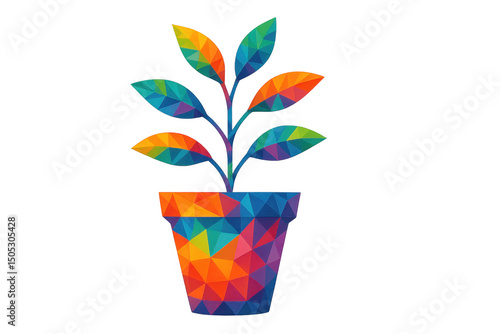 Vibrant low poly plant in a pot, perfect for projects related to nature, growth, or ecology, with transparent background for easy integration