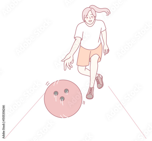A girl is thoroughly enjoying herself while bowling on a lane, showcasing her excitement and passion for active sports