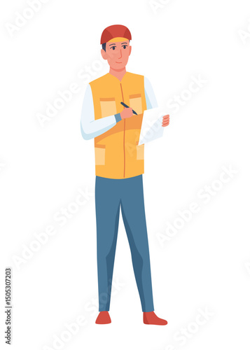 Oil gas worker. Oil industry, engineers in workwear. Oil industry extraction and refinery production. Vector cartoon illustration