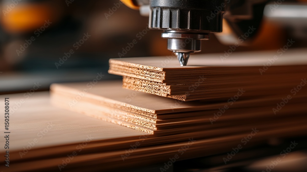 Cnc machine milling wooden panels in workshop for precision carpentry Cnc machine milling wooden panels in workshop for precision carpentry