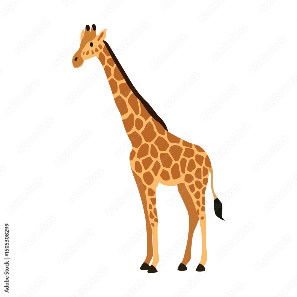Obraz premium Cartoon Giraffe Standing in Profile View. Wild savannah animal