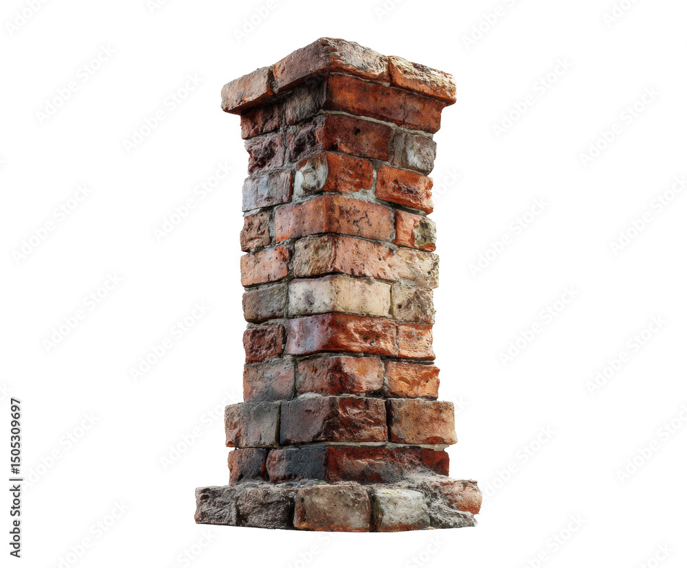 Naklejka premium Rustic brick column for outdoor landscaping and garden design on a transparent background, cut out