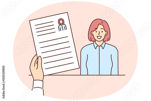 Resume of woman applying for vacancy in company in recruiters hand