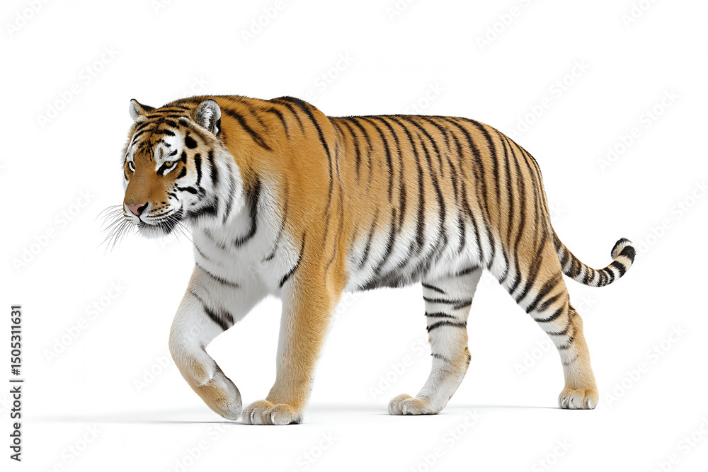 Obraz premium Tiger walking isolated on transparent background.