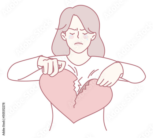 An artistic depiction showing a woman in deep heartbreak, symbolizing her emotional pain and struggle with loss