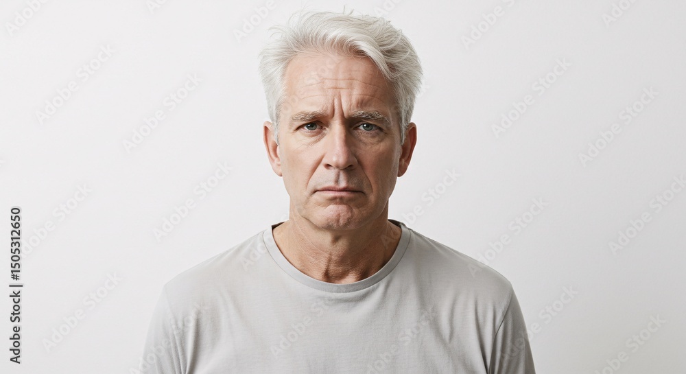 Portrait of a Mature Man with Silver Hair Exhibiting a Troubled Expression Portrait of a Mature Man with Silver Hair Exhibiting a Troubled Expression