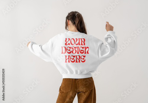 Mockup Of Woman Wearing Customizable Sweatshirt, Rear View