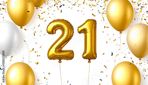 21st Birthday Balloons Gold Confetti.