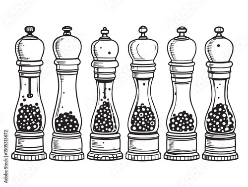 minimalist pepper grinder line art drawing for kitchen decor
