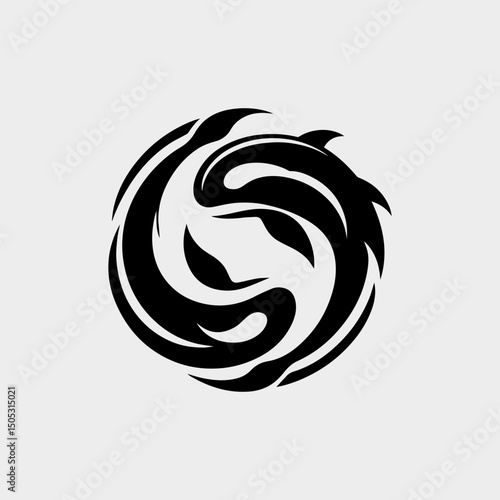 surf, wave, whale, logo, vector, circular, dynamic, powerful, stylized, emerging, water, sports, energy, ocean, marine, aquatic, fluid, motion, movement, abstract, design, modern, minimalist, blue, wh