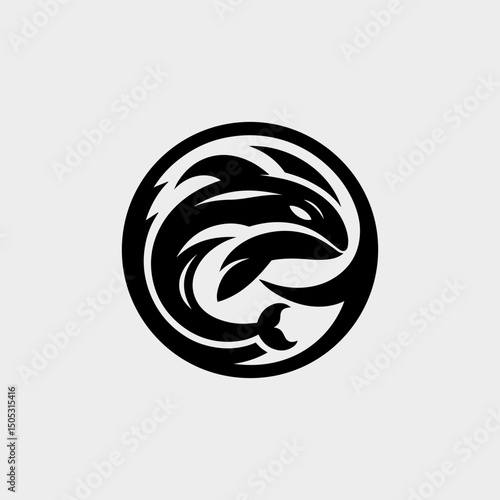 surf, wave, whale, logo, vector, circular, dynamic, powerful, stylized, emerging, water, sports, energy, ocean, marine, aquatic, fluid, motion, movement, abstract, design, modern, minimalist, blue, wh