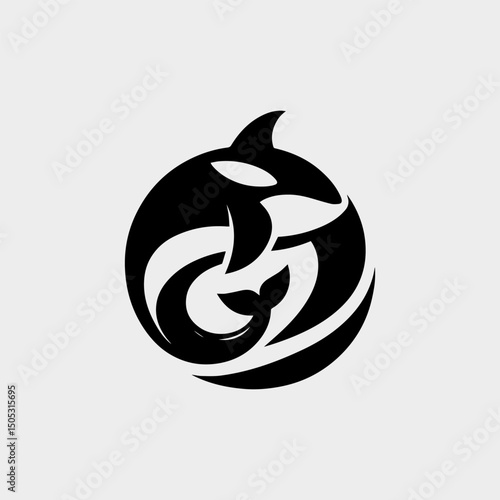 surf, wave, whale, logo, vector, circular, dynamic, powerful, stylized, emerging, water, sports, energy, ocean, marine, aquatic, fluid, motion, movement, abstract, design, modern, minimalist, blue, wh