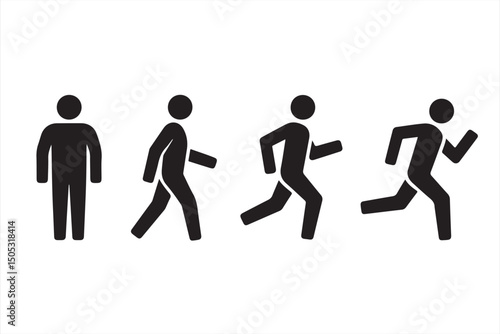 A Set of Four Minimalist Black and White Running Figures Depicting Different Motion Stages