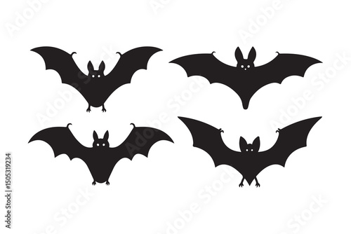 A spooky set of black flying bat silhouettes, perfect for Halloween night illustrations