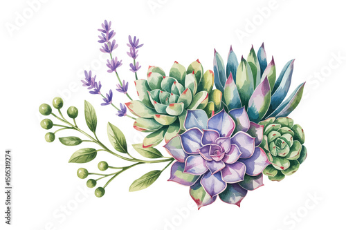 Green colorful succulent bouquets vector design objects. Eucalyptus selection, echeveria, herbs, various plants and leaves. Natural greenery set. All elements are isolated and editable