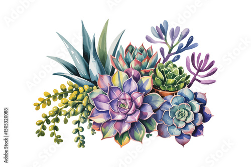 Green colorful succulent bouquets vector design objects. Eucalyptus selection, echeveria, herbs, various plants and leaves. Natural greenery set. All elements are isolated and editable