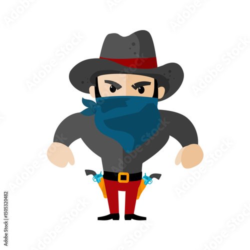 cute cartoon cowboy with guns and hat – vector illustration