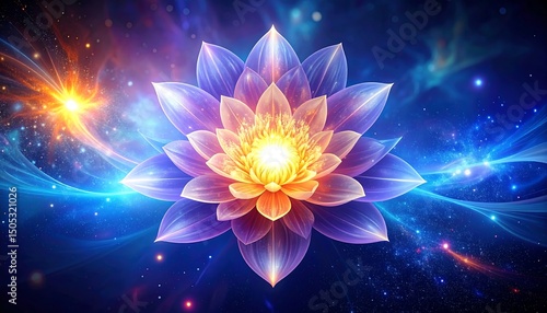 Glowing Lotus Flower in Space.